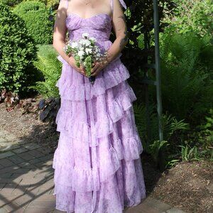 TLC Say Yes Lavender Floral Tiered Tulle Gown | Corset Back | Size 3/4